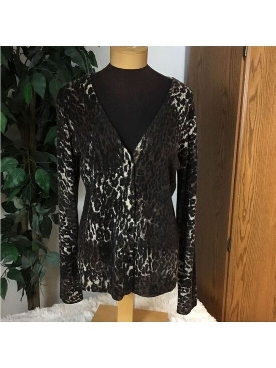 Neiman Marcus Sweaters - Neiman Marcus 100% Cashmere Leopard Print Cardigan Sweater XL NWT
